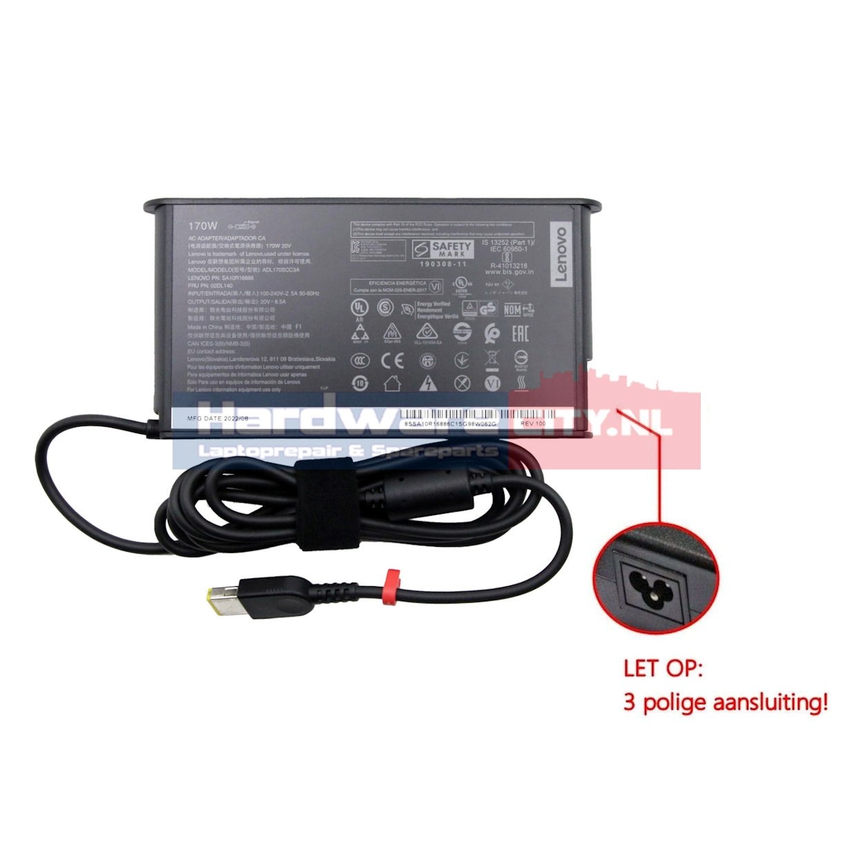 Lenovo AC Adapter 20V 8.5A 170W Slim Form (origineel)