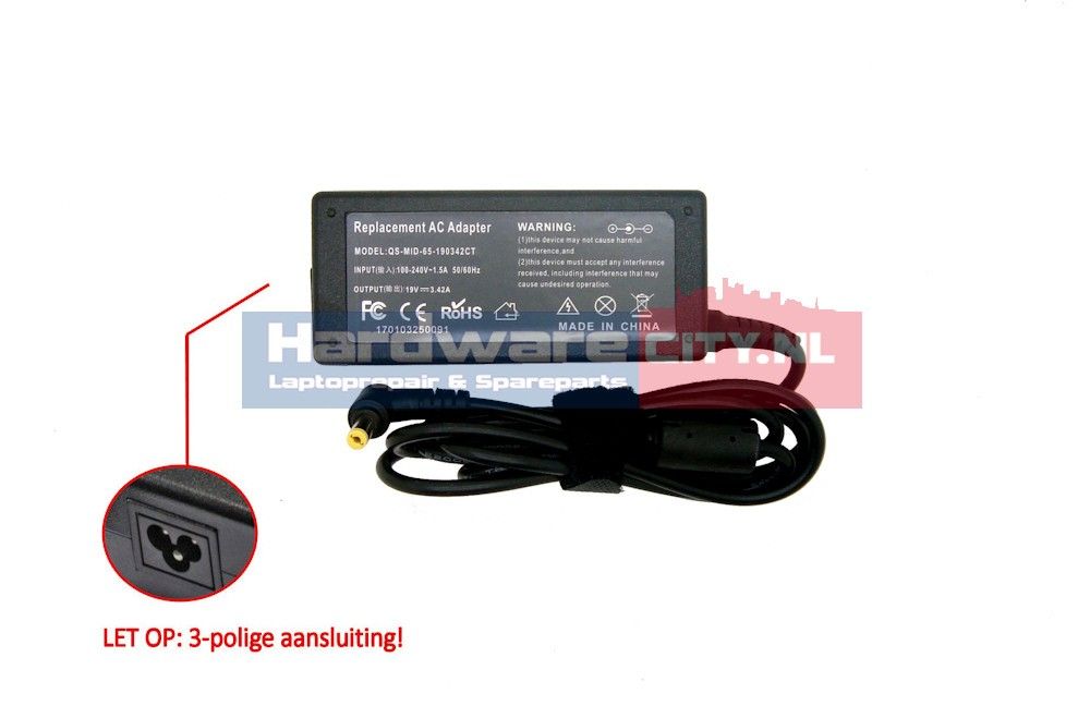 Packard Bell AC Adapter 19V 3.42A 65W (5.5 x 1.7mm)