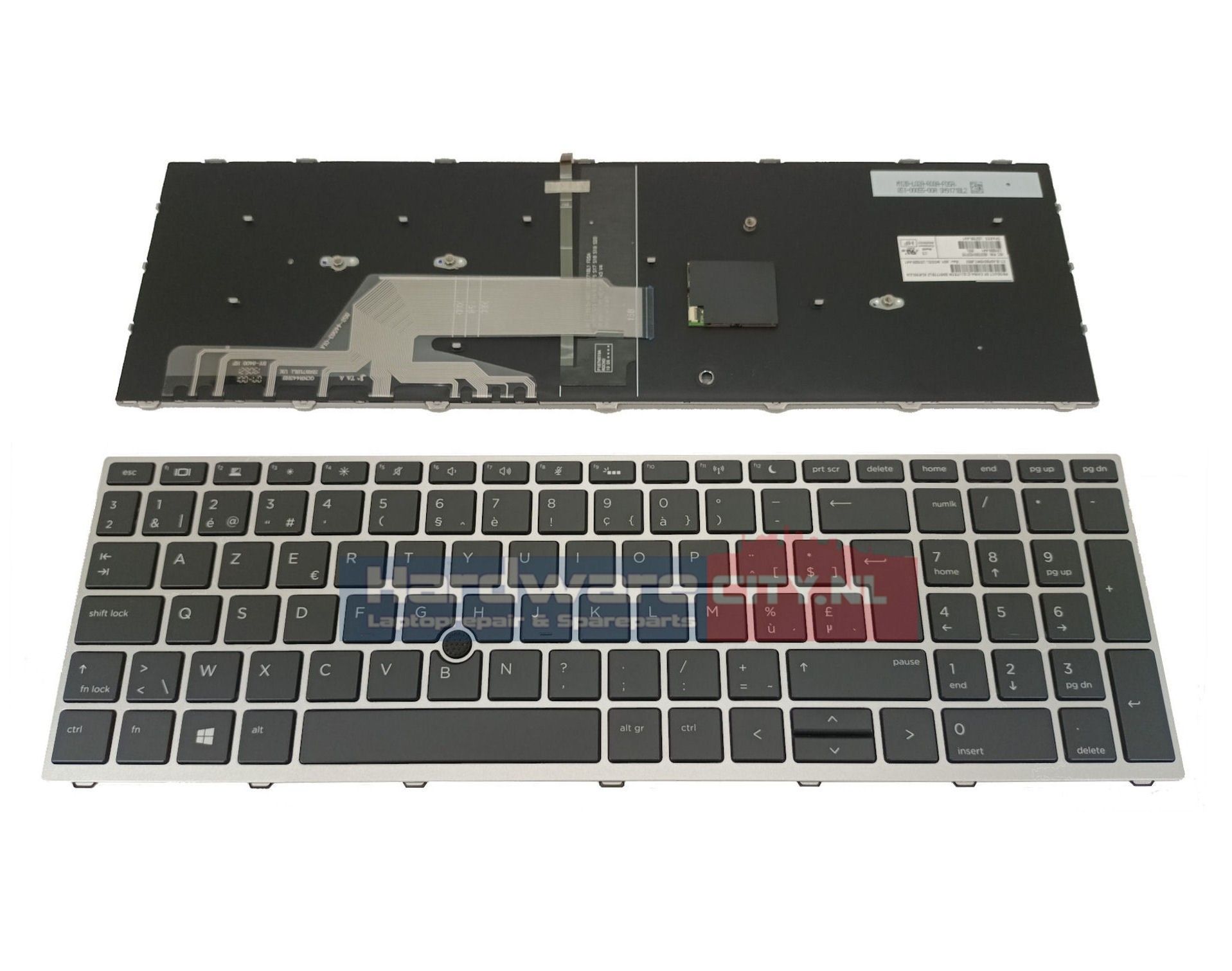 HP ProBook 650 G4 / 650 G5 BE backlit keyboard zilver frame (met pointstick)